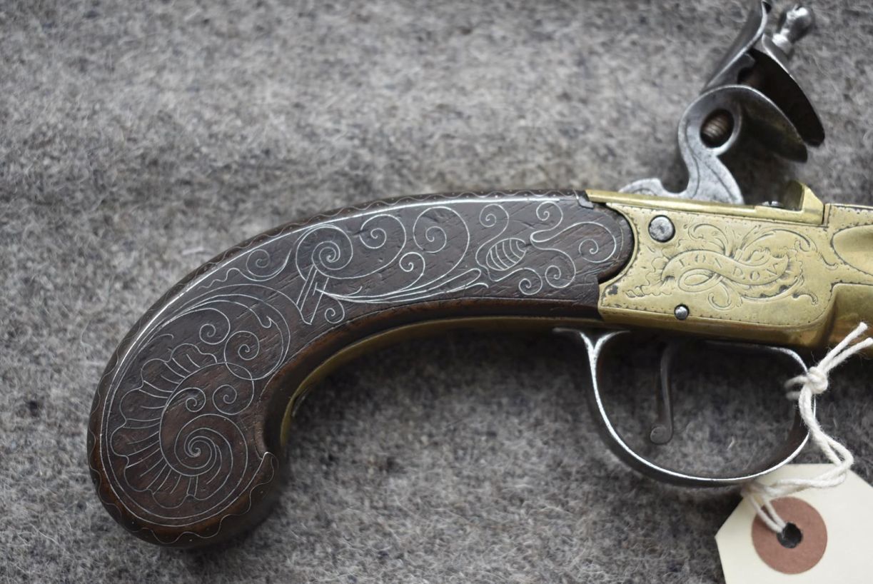 A PAIR OF 25-BORE FLINTLOCK BRASS HOLSTER PISTOLS BY BUNNEY, 5.5inch three-stage cannon barrels, - Image 12 of 22