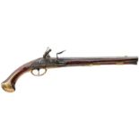 AN 18TH CENTURY 22-BORE AUSTRIAN FLINTLOCK HOLSTER PISTOL, 14inch sighted tapering barrel signed