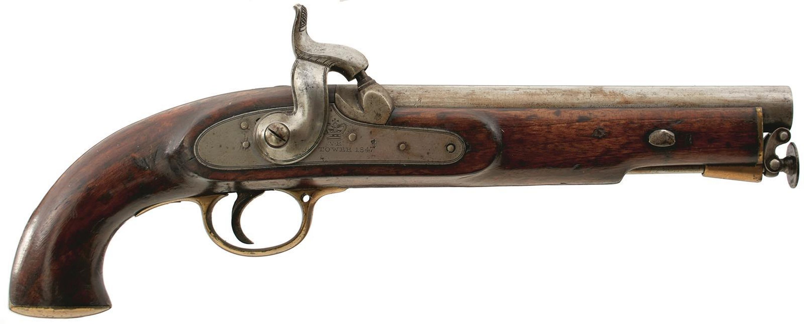 A RARE .753 CALIBRE PATTERN 1842 LANCER'S PISTOL TO THE 16TH LANCERS, 9inch barrel stamped with