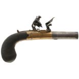 A RARE LARGE SIZED 25-BORE FLINTLOCK RIFLED POCKET PISTOL BY BOND, 2.75inch turn-off barrel with