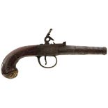 AN 80-BORE FLINTLOCK QUEEN ANNE POCKET PISTOL BY WILSON, 2.5inch three-stage turn-off cannon barrel,