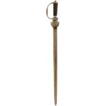 AN 18TH CENTURY CONTINENTAL HUNTING HANGER, 56cm triple fullered blade, plated hilt decorated with