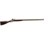 A 10-BORE 18TH CENTURY FLINTLOCK BANK OR GOOSE GUN, 42inch sighted barrel, border engraved