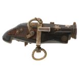 AN EDO PERIOD JAPANESE MINIATURE MATCHLOCK PISTOL, 1.5inch tapering sighted octagonal barrel