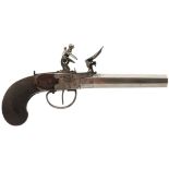 A PAIR OF CONTINENTAL 40-BORE FLINTLOCK TRAVELLING PISTOLS, 4.25inch turn-off octagonal barrels,