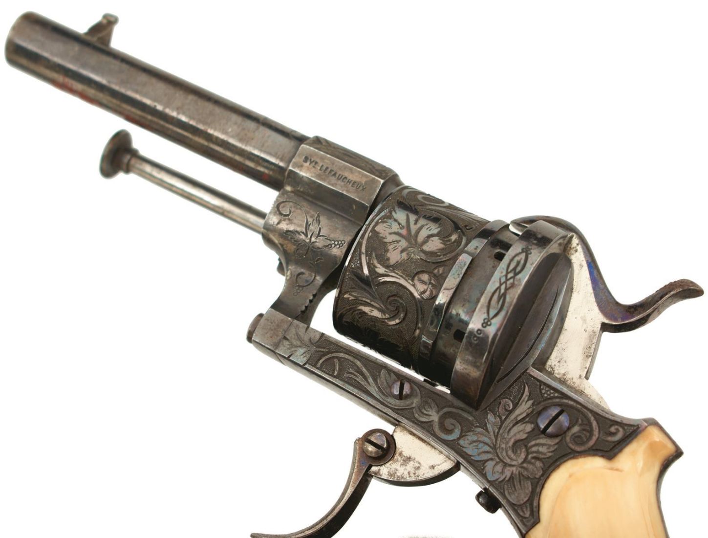 A GOOD CASED SIX-SHOT PINFIRE REVOLVER BY LEFAUCHEUX, 3.5inch sighted octagonal blued barrel - Image 5 of 17