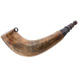 A 19TH CENTURY POWDER HORN, with later whaling scene decoration, a gunner's priming flask and a