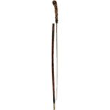 A BRIAR HEADED SWORD STICK OF TALL PROPORTIONS, 75cm triangular section incurved blade, pitted and