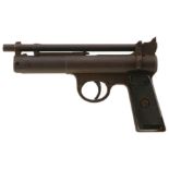 AN ANTIQUE .177 CALIBRE WEBLEY SENIOR AIR PISTOL, 7inch sighted barrel, the reservoir stamped with