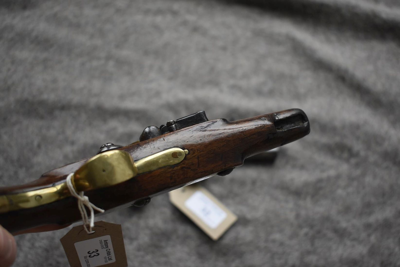 A 54-BORE FLINTLOCK BOXLOCK POCKET PISTOL, 2inch turn-off barrel, border engraved signed action, - Image 5 of 11