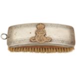 A HALLMARKED SILVER EDWARD VII OFFICER'S SHOULDER BELT POUCH MOUNTED AS A CLOTHES BRUSH, the