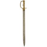 A PATTERN 1837 BRUNSWICK SWORD BAYONET, 55cm blade, double edged at the tip, regulation brass