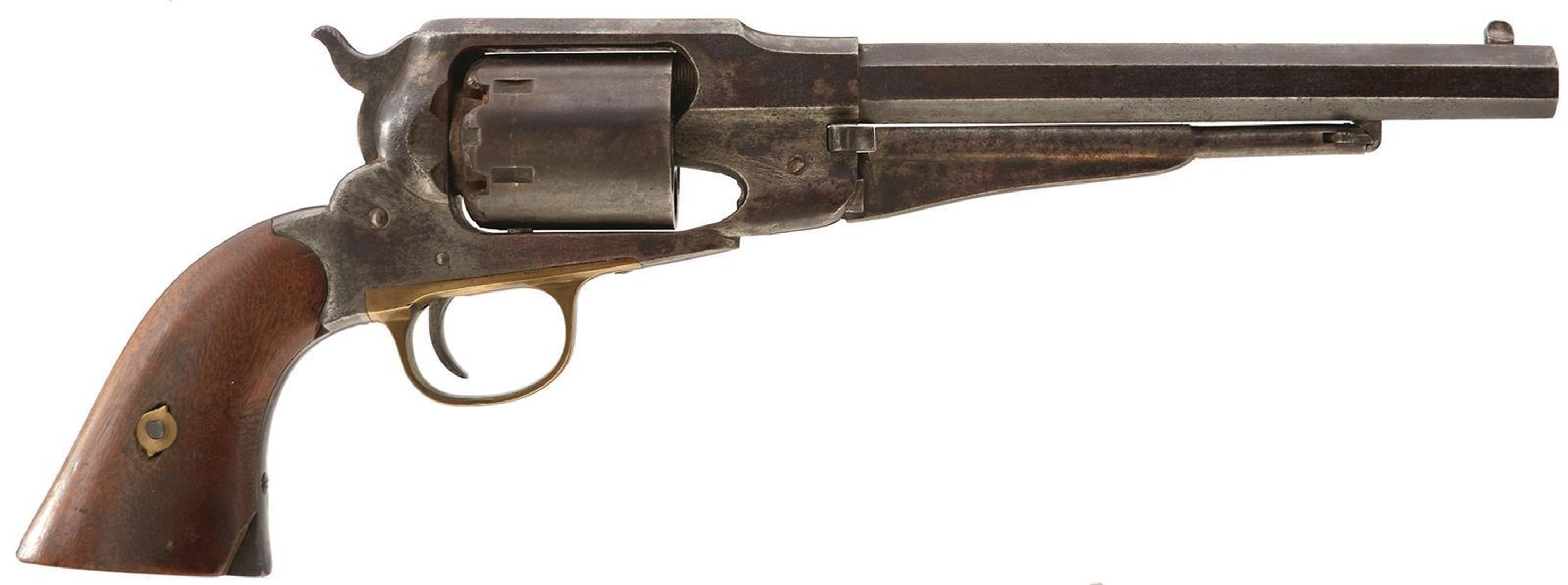 A .44 CALIBRE SIX-SHOT PERCUSSION REMINGTON NEW MODEL ARMY REVOLVER, 8inch sighted octagonal