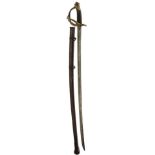 AN AMERICAN OR CONTINENTAL CAVALRY SABRE, 84.5cm curved fullered blade, regulation brass three-bar
