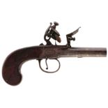 A 54-BORE FLINTLOCK BOXLOCK POCKET PISTOL, 2inch turn-off barrel, border engraved signed action,