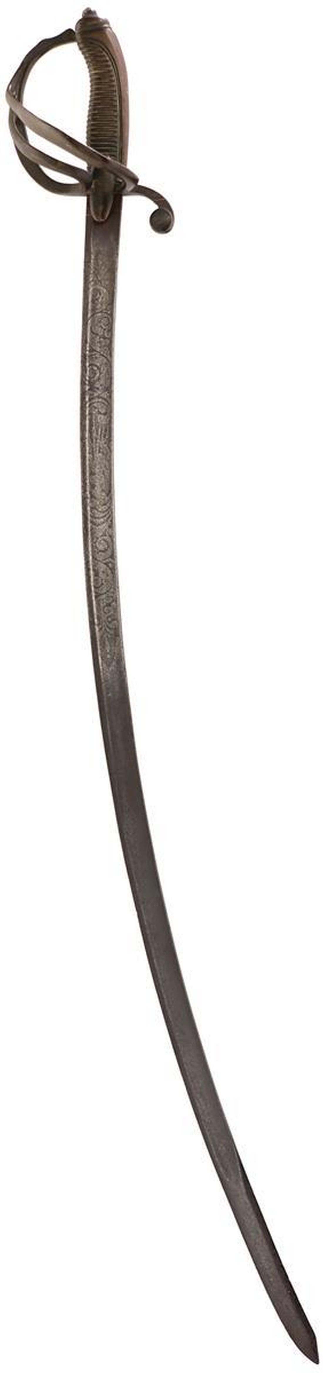 A NAPOLEONIC PERIOD CONTINENTAL CAVALRY SABRE, 87.5cm curved blade decorated with scrolling