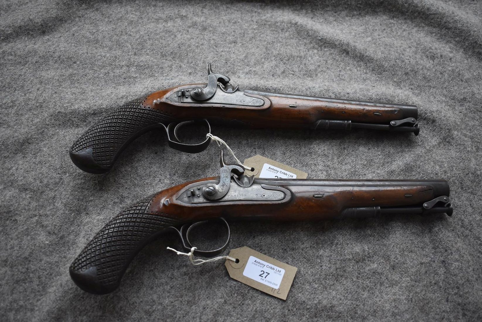 A PAIR OF .650 CALIBRE PERCUSSION OFFICER'S PISTOLS BY PROSSER, 9inch sighted barrels with partial - Image 3 of 23