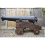 A TRAFALGAR ERA 18 POUNDER BLOOMFIELD CANNON, the characteristic cast iron six stage body with plain