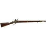 A .650 BELGIAN FLINTLOCK CARBINE, 29 inch sighted barrel, plain bevelled and stepped lock, full