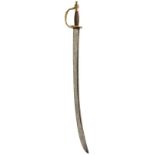 AN 18TH CENTURY INFANTRY HANGER, 70.5cm curved fullered blade by GILL, characteristic brass hilt