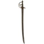 A 1751 PATTERN GLOSTER MILITIA HANGER, 63.5cm curved fullered blade, regulation brass hilt with D-