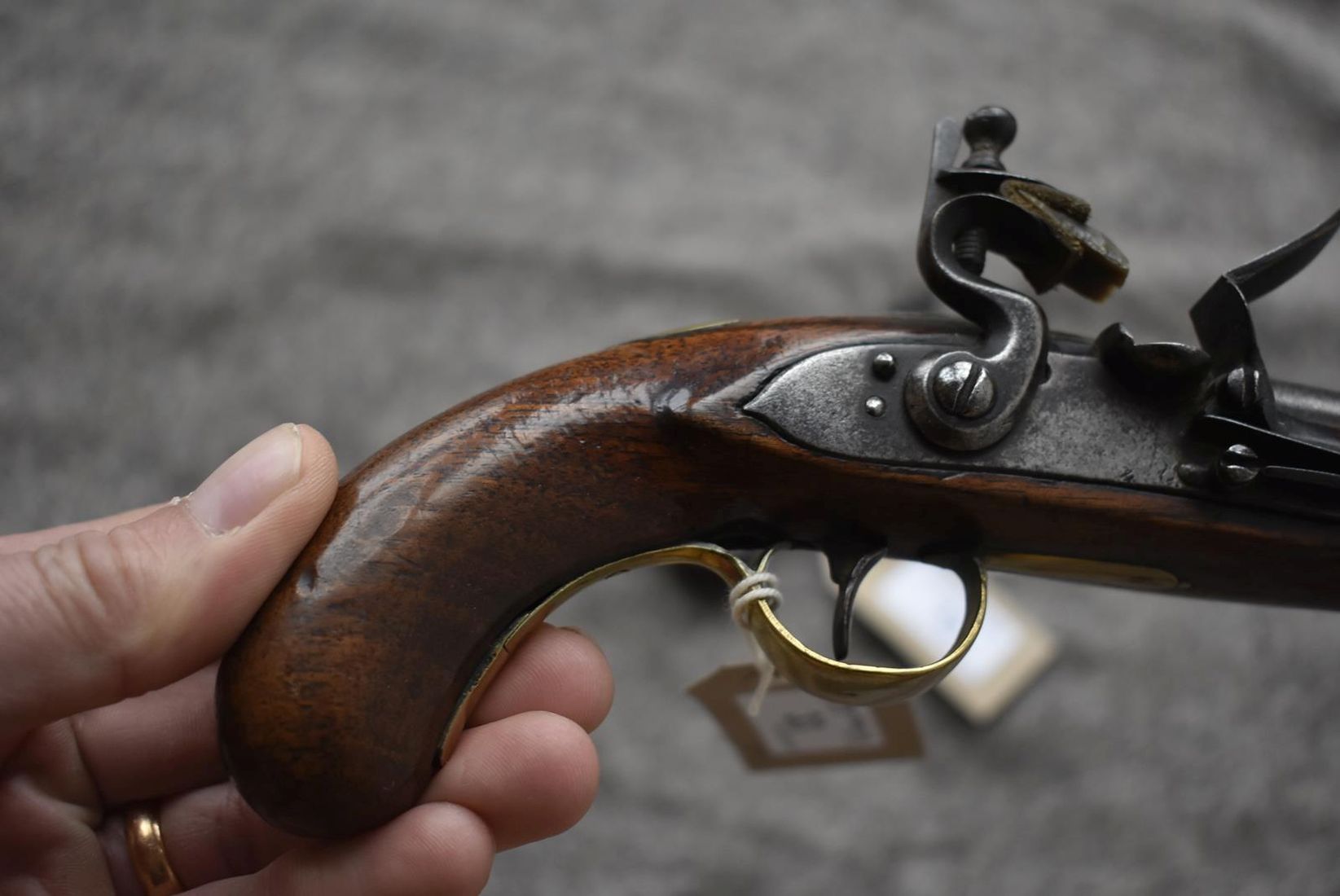 A 54-BORE FLINTLOCK BOXLOCK POCKET PISTOL, 2inch turn-off barrel, border engraved signed action, - Image 3 of 11