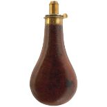 A PIGSKIN COVERED RIFLE FLASK, the leather covered body stamped SCOTT, lacquered brass top stamped