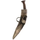 A 19TH CENTURY WHITE METAL MOUNTED NEPALESE OR NORTH INDIAN KUKRI, 32cm double fullered blade,