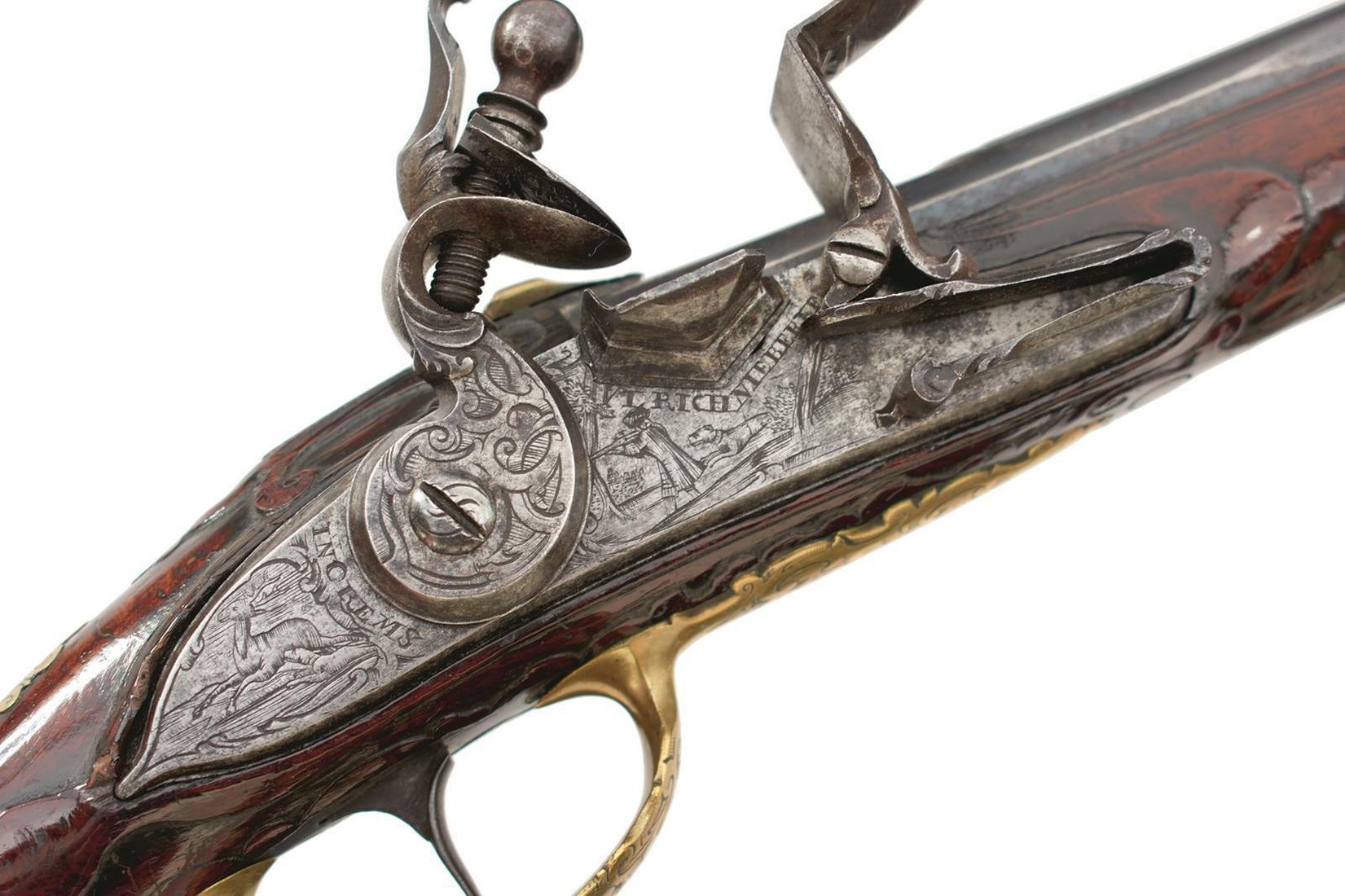 AN 18TH CENTURY 22-BORE AUSTRIAN FLINTLOCK HOLSTER PISTOL, 14inch sighted tapering barrel signed - Image 2 of 15