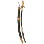 A GEORGIAN OFFICER'S PRESENTATION SWORD, 70cm curved plain blade, copper gilt stirrup hilt, the