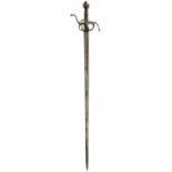 A 17TH CENTURY NORTH EUROPEAN RAPIER, 97cm fullered blade, characteristic hilt composed of flattened