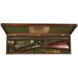 A CASED 20-BORE DOUBLE BARRELLED PERCUSSION SPORTING GUN BY SAMUEL NOCK, 29.75inch sighted