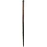 AN ANTIQUE WALKING STICK AIRCANE, 92.5cm over all, the barrel painted black, the reservoir pitted