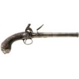 AN IMPRESSIVE 18-BORE SILVER MOUNTED QUEEN ANNE PISTOL BY WILLETS OF WEDNESBURY, 6.5inch turn-off