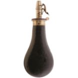 A JAMES DIXON LEATHER COVERED WHITE METAL MOUNTED RIFLE FLASK, leather losses to the reverse, a