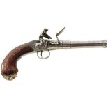 A PAIR OF 20-BORE FLINTLOCK QUEEN ANNE PISTOLS BY HADLEY OF BIRMINGHAM, 4.75inch turn-off cannon