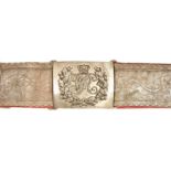 A VICTORIAN SCOTTISH LORD LIEUTENANTS' SWORD BELT AND SLINGS, the white metal buckle plate applied