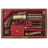 A CASED 50-BORE PERCUSSION SIX-SHOT PEPPERBOX BELT REVOLVER BY REAVELL, 3.75inch fluted barrels with