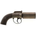 A 120-BORE PERCUSSION SIX-SHOT PEPPERBOX REVOLVER, 3.25inch fluted barrels, border and scroll
