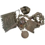 A SMALL COLLECTION OF 19TH CENTURY DAGGER BELT ACCOUTREMENTS, a mixture of white metal fitments