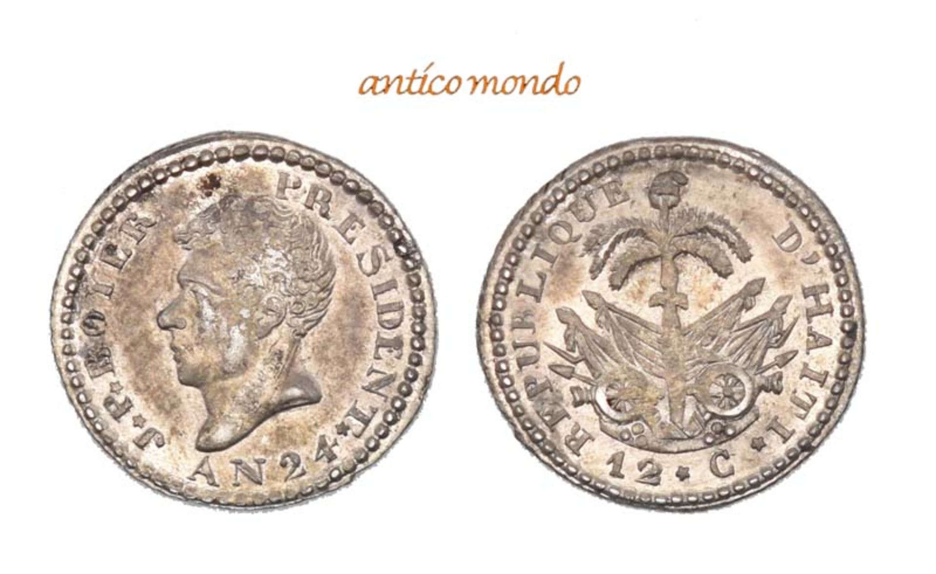 Haiti, Republik, 12 Centimes, An 24 (1827), vorzüglich-Stempelglanz, 1,41 g- - -21.50 % buyer's
