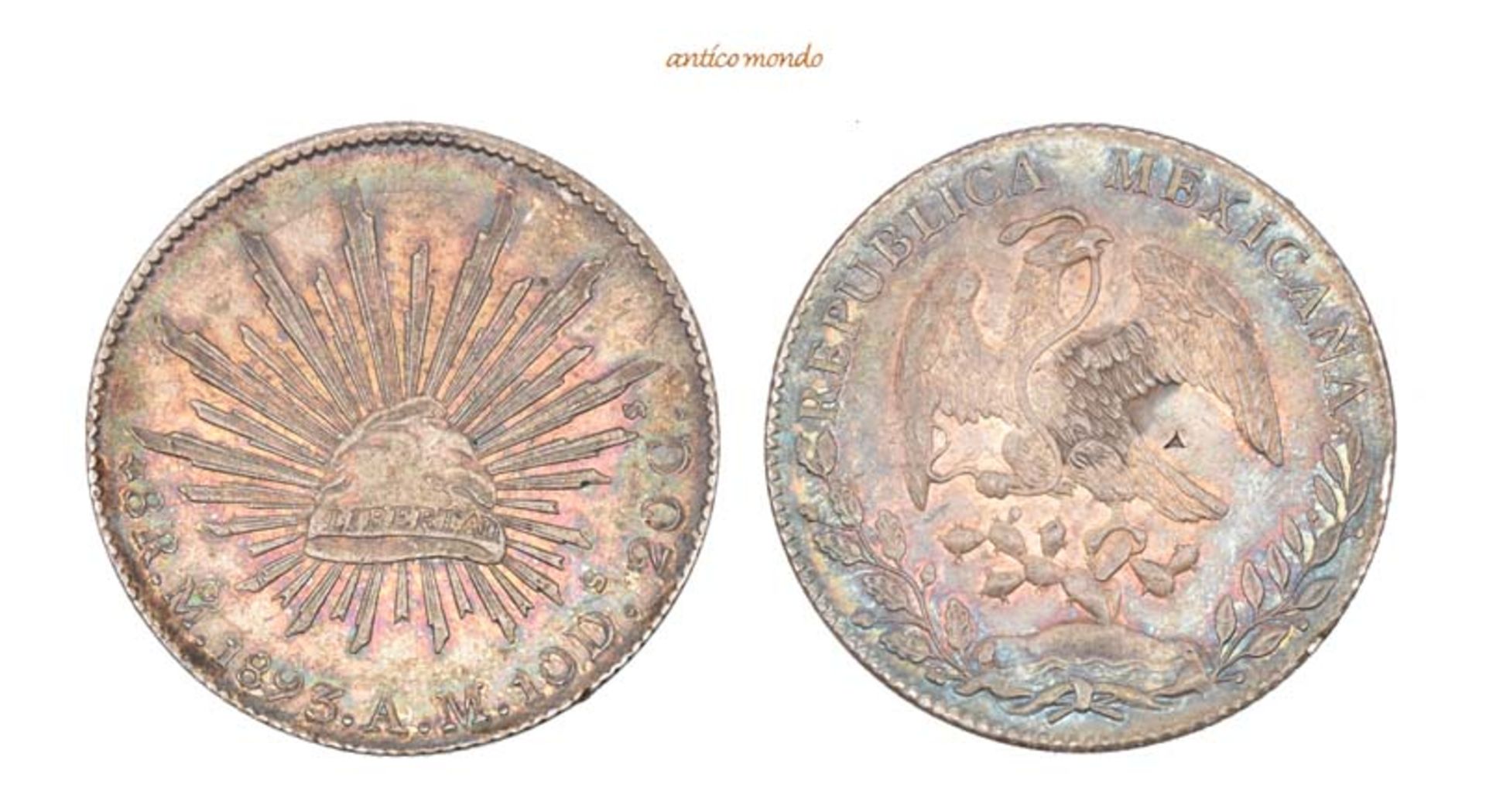 Mexiko, Republik, 8 Reales, 1893, hübsche Patina, winz. Punze, vorzüglich, 27,00 g- - -21.50 %