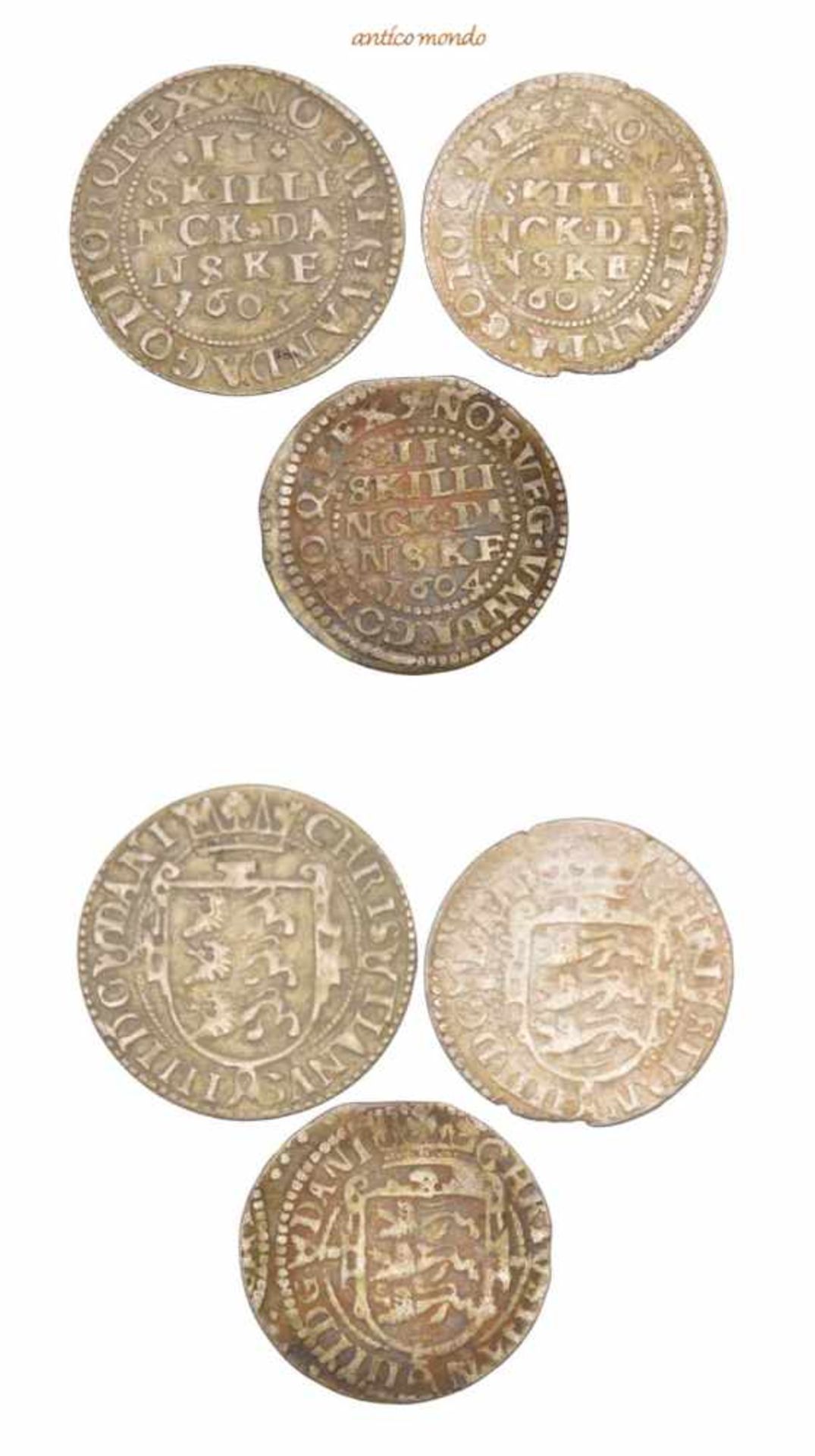 Dänemark, Christian IV., 1588-1648, 2 Skilling, 1603, 1604, 1605, Kl. Randfehler (1x), sehr schön-