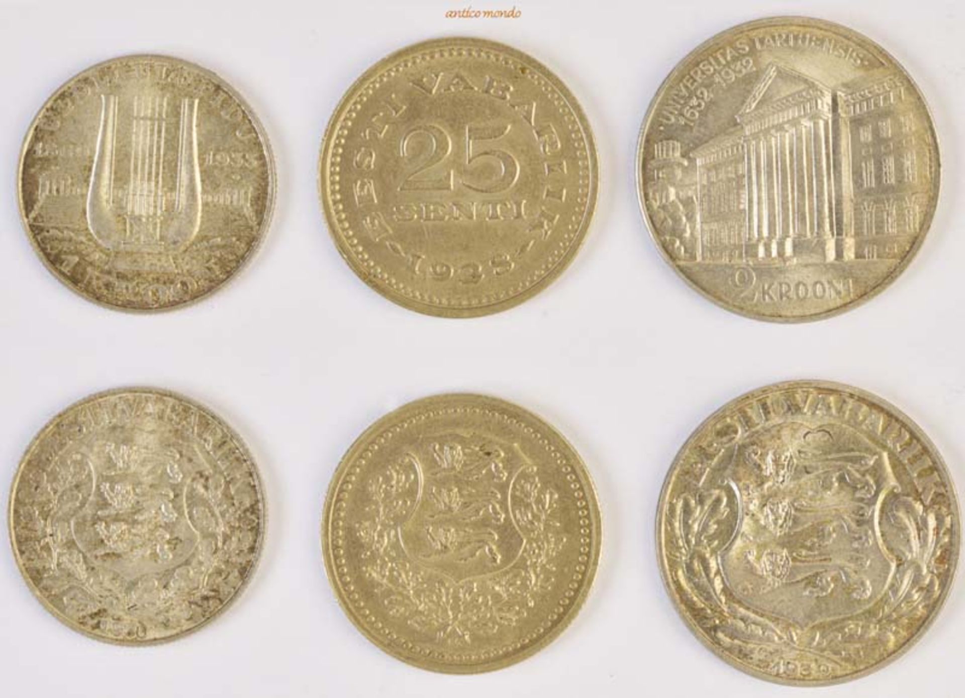 Estland, 25 Senti, 1 Kroon, 2 Krooni, 1928, 1933, 1932, vorzüglich-Stempelglanz, 3 Stück- - -21.50 %