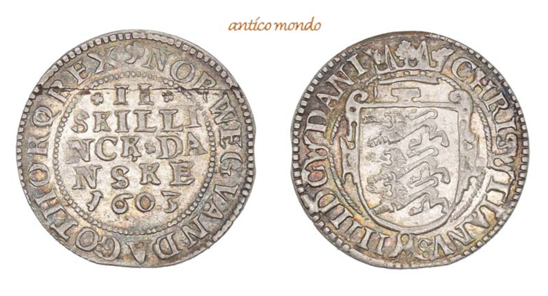 Dänemark, Christian IV., 1588-1648, 2 Skilling, 1603, Prachtexemplar, kl. Schrötlingsriss,