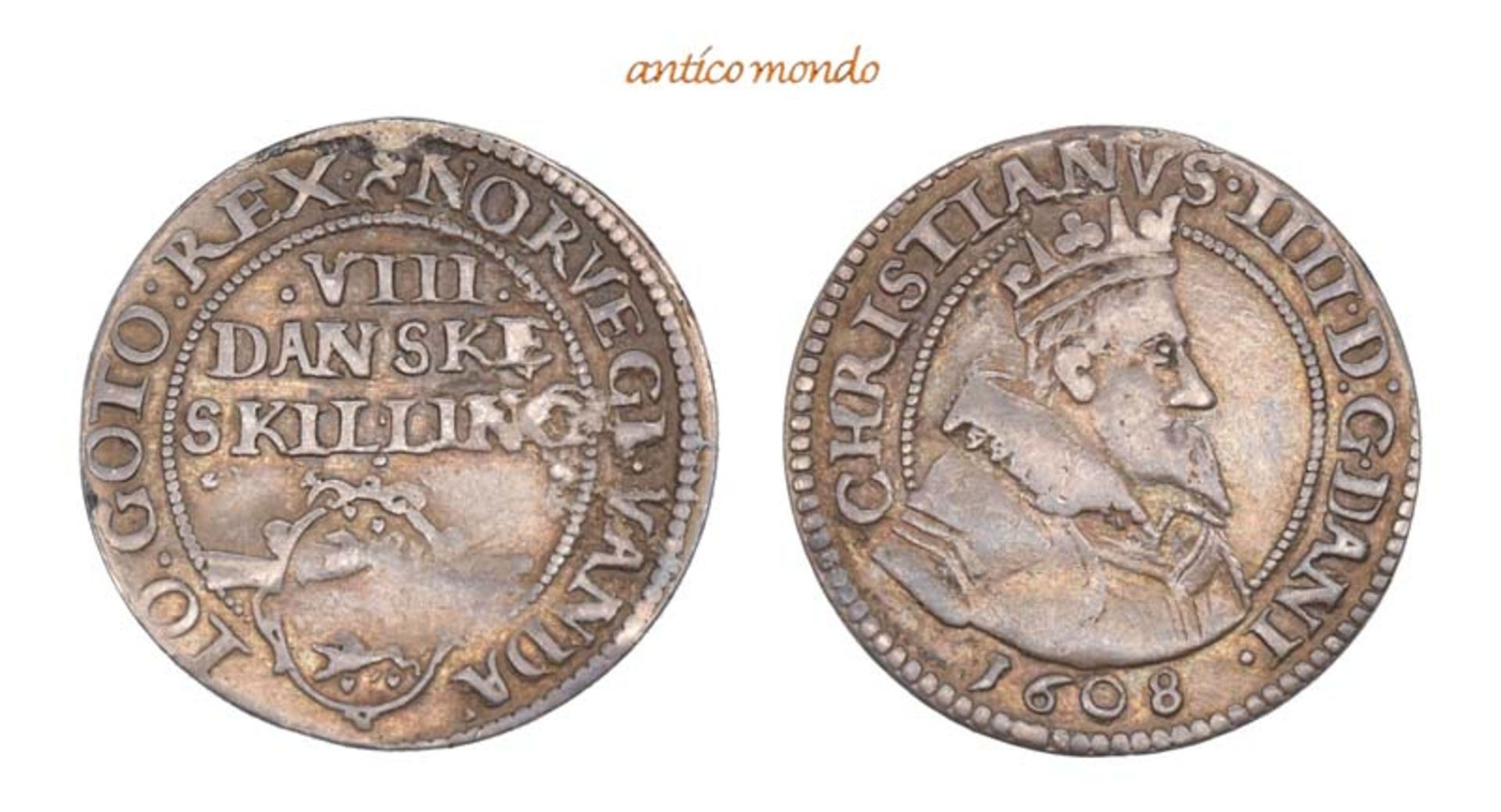 Dänemark, Christian IV., 1588-1648, 8 Skilling, 1608, kl. Henkelspur?, sehr schön +, 2,78 g- - -21.