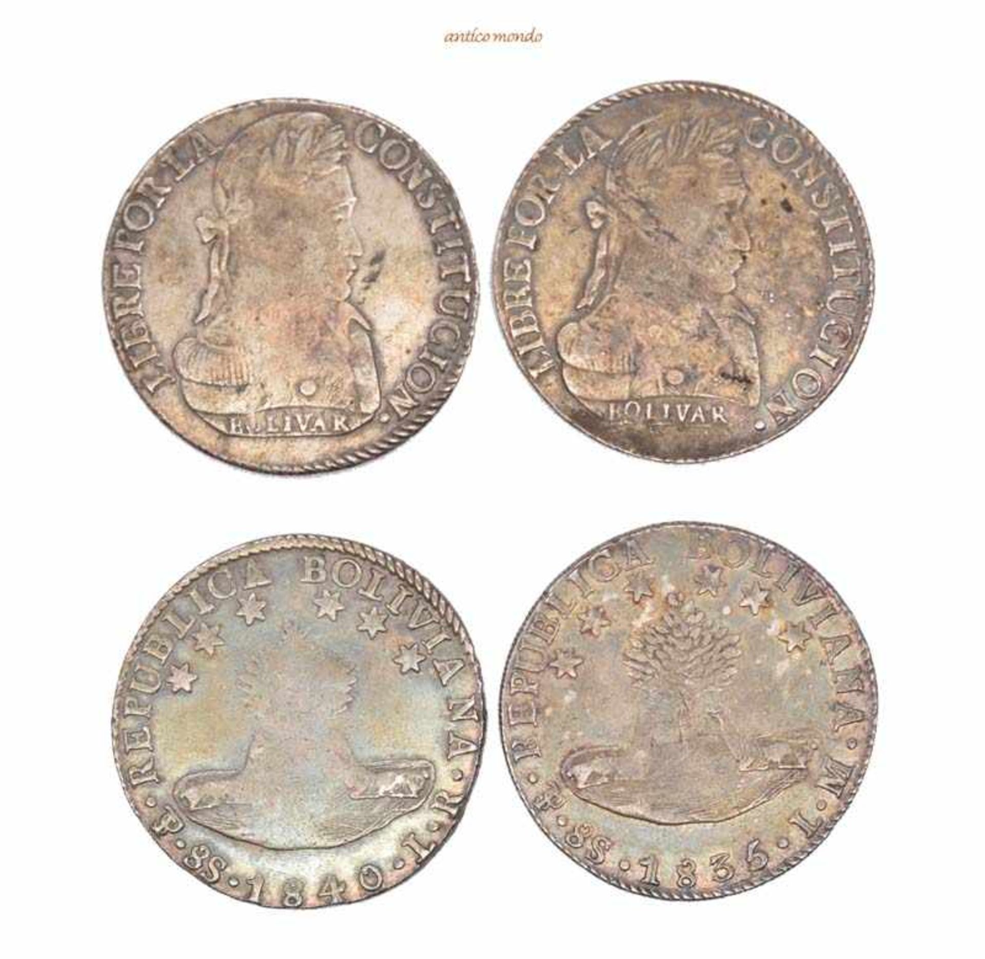 Bolivien, 8 Sols, 1835, 1840, Hübsche Patina, sehr schön und fast sehr schön, 2 Stück- - -21.50 %