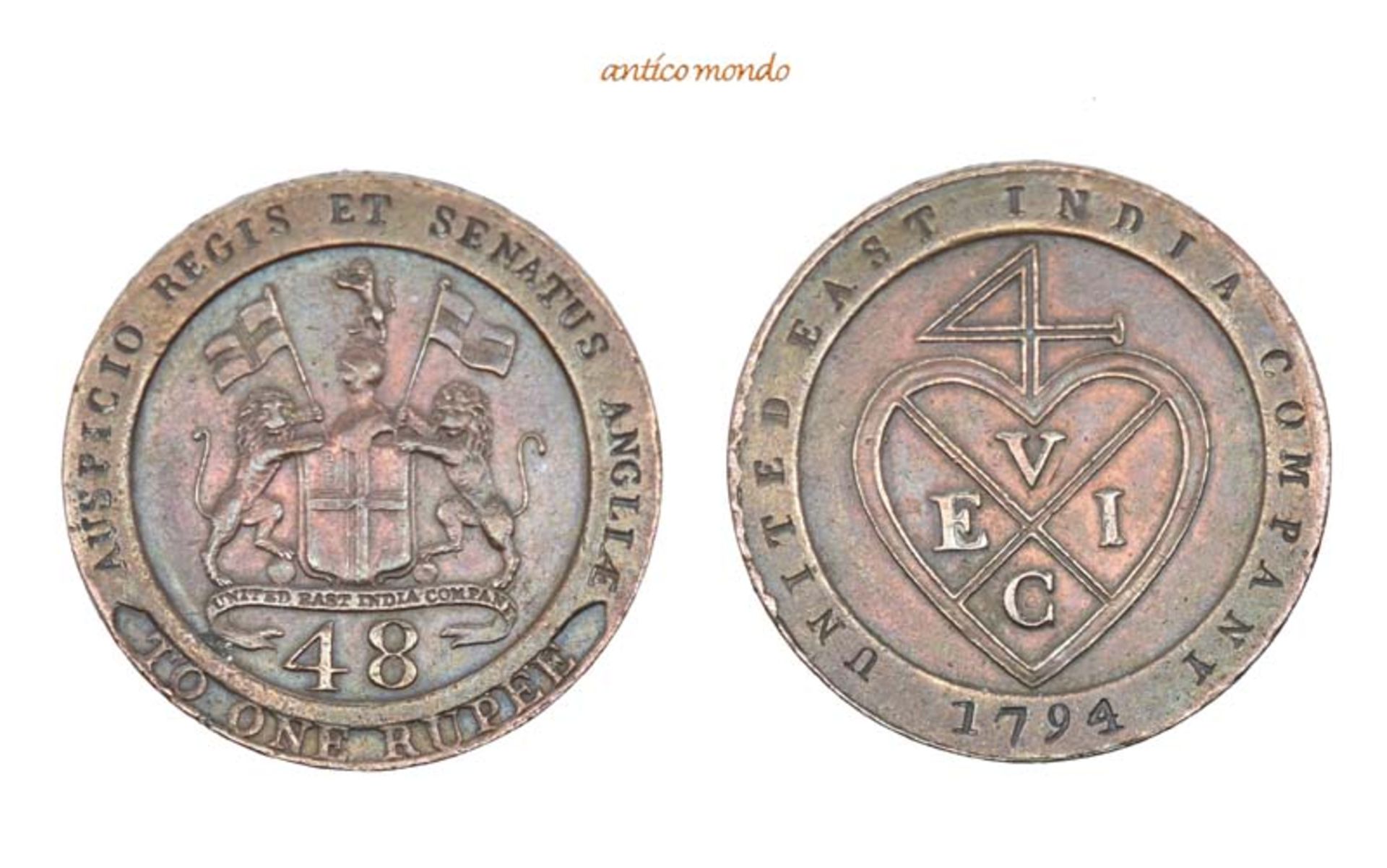 Indien, Ostindien Kompanie, unter der Präsidentschaft von Madras, 1/48 Rupee, 1794, hübsche