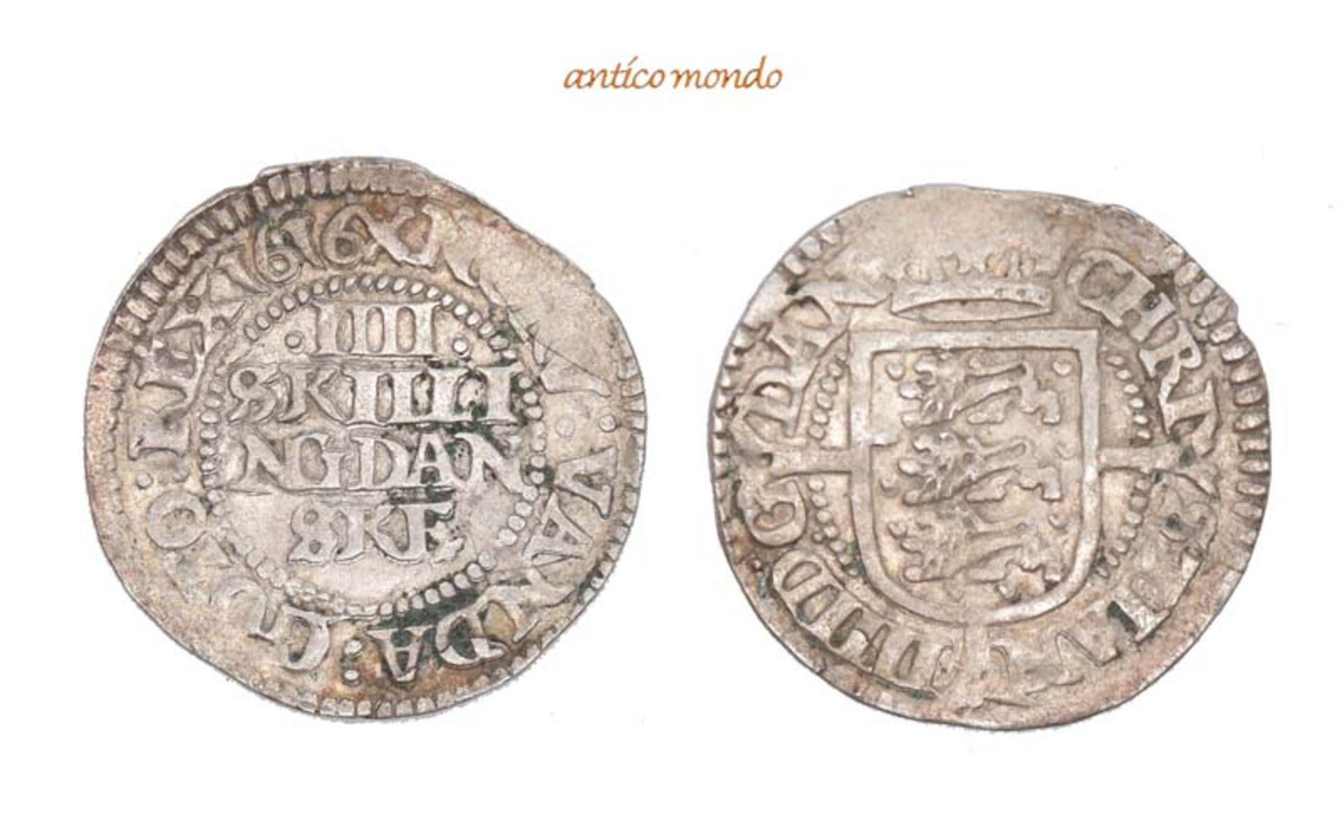 Dänemark, Christian IV., 1588-1648, 4 Skilling, 1616, leichte Prägeschwäche, leicht gewellt, sehr