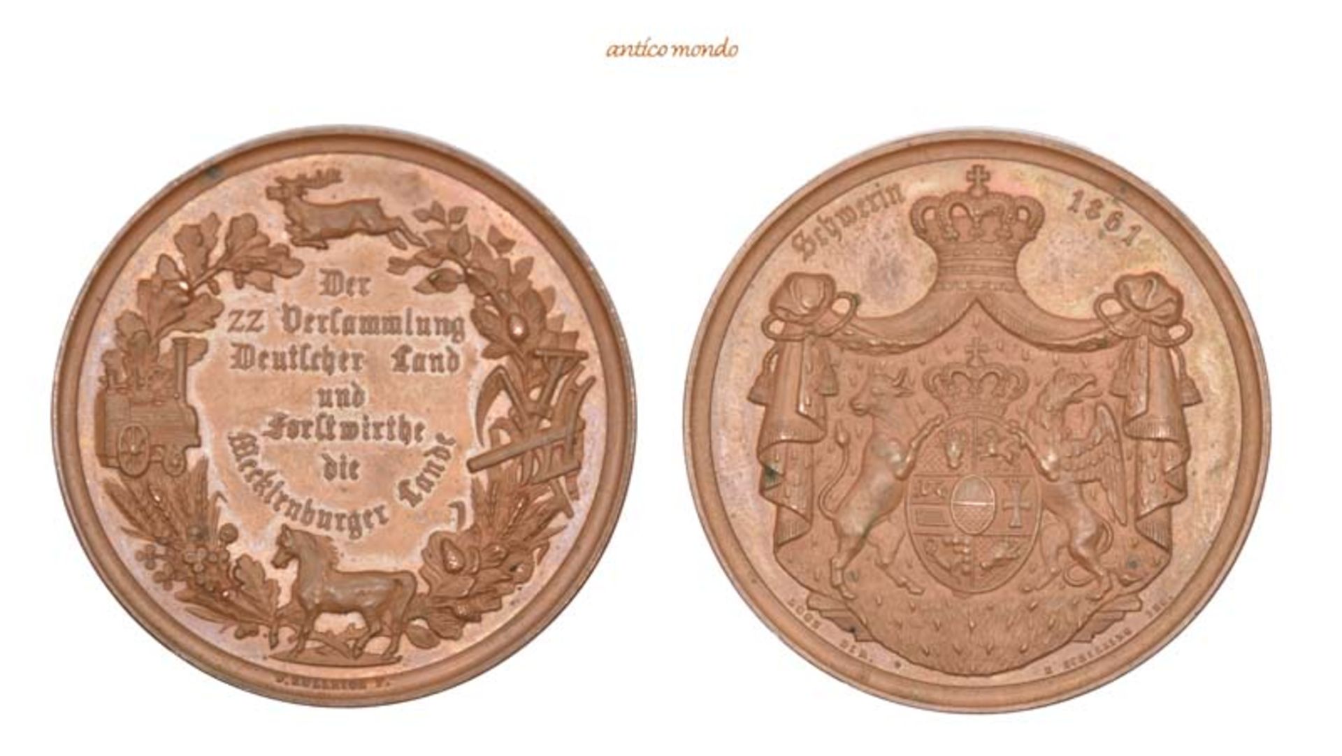 Mecklenburg Schwerin, Friedrich Franz II., 1842-1883, Bronzemedaille, 1861, vorzüglich-Stempelglanz,